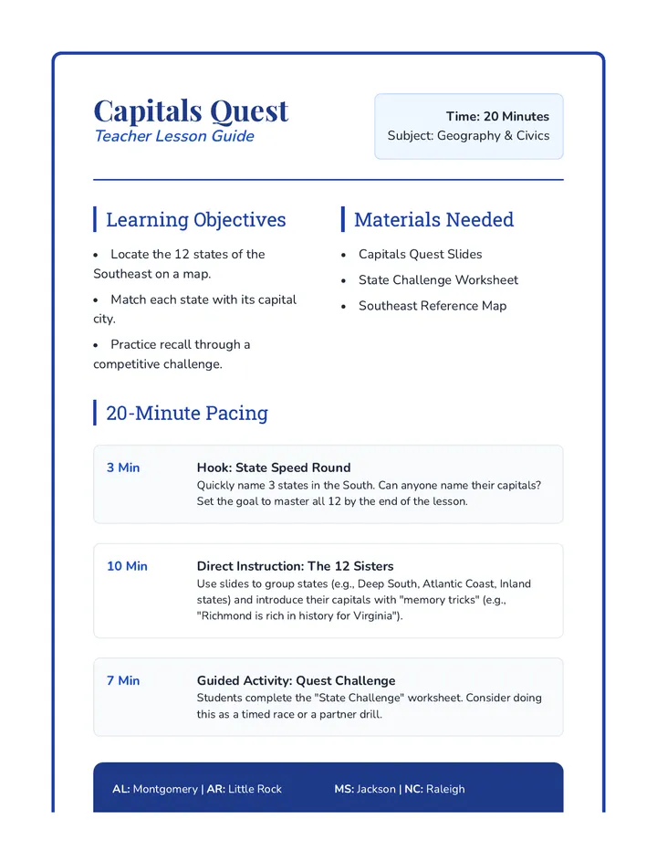 Capitals Quest Teacher Guide