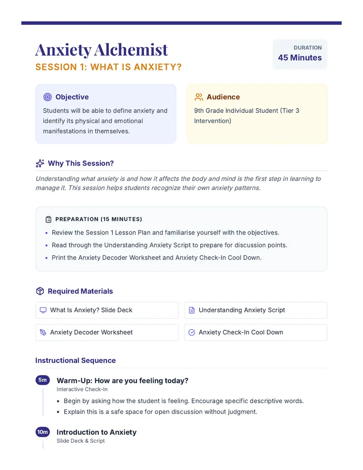 Anxiety Alchemist Session 1 Lesson Plan