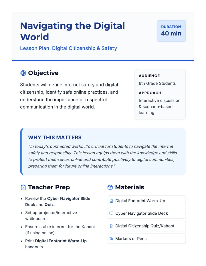 Navigating the Digital World Lesson Plan