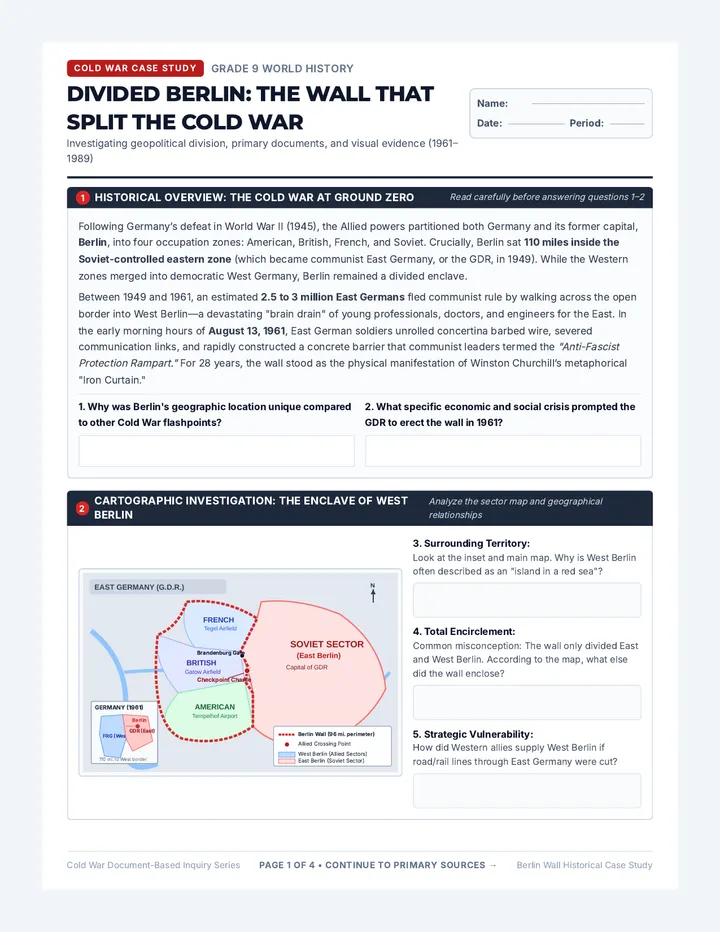 Divided Berlin Worksheet