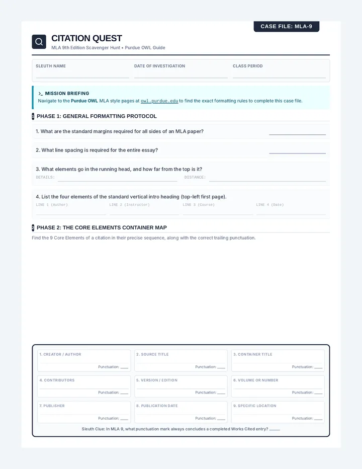 Citation Quest Worksheet