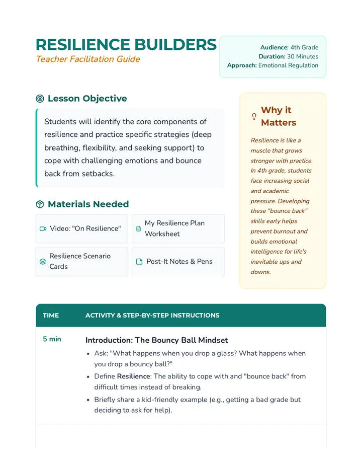 Resilience Builders Teacher Guide