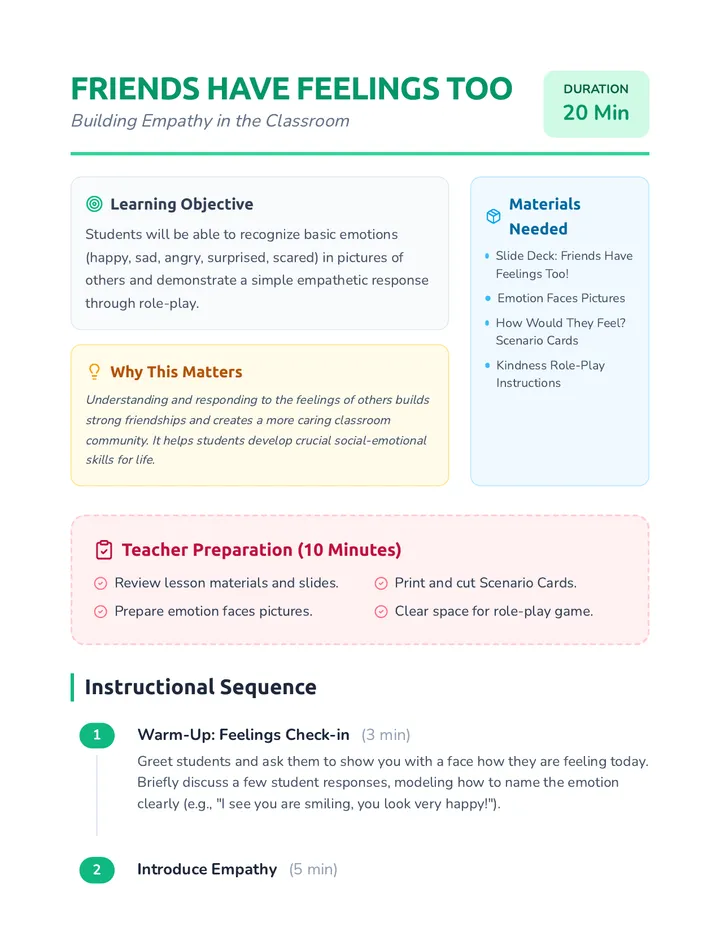 Friends Have Feelings Too Lesson Plan