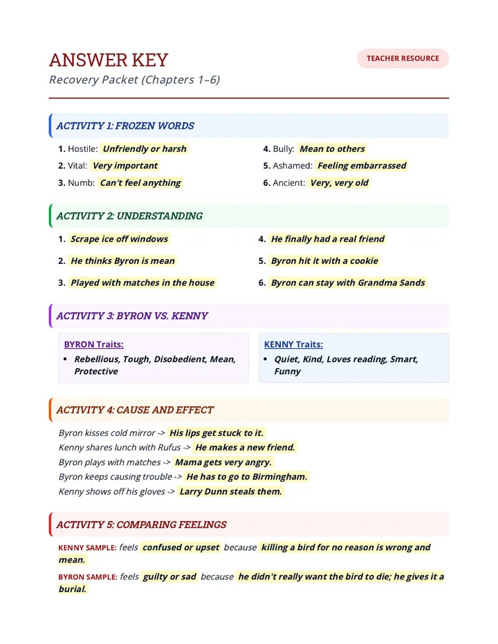 Flint Recovery Answer Key