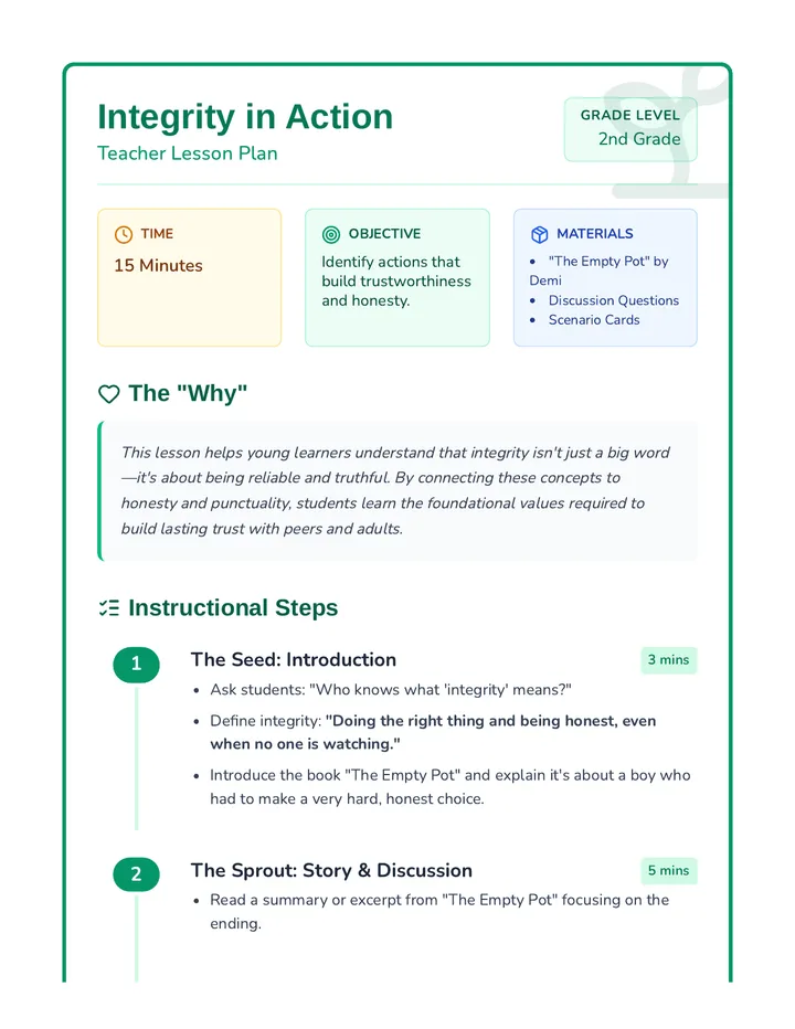 Integrity Discussion Card Integrity in Action • Lesson • Lenny.com