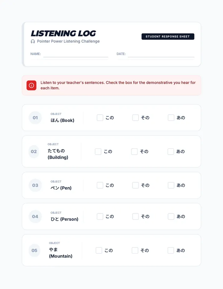 Listening Response Sheet