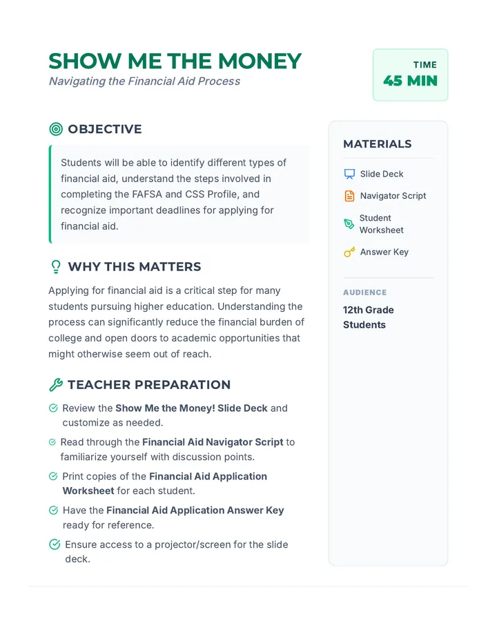 Show Me the Money Lesson Plan
