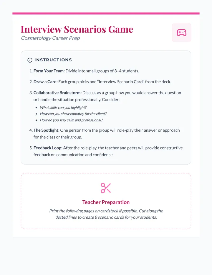 Interview Scenarios Game Cards