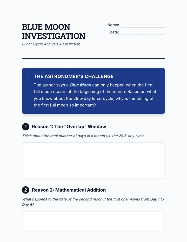 Blue Moon Investigation Worksheet
