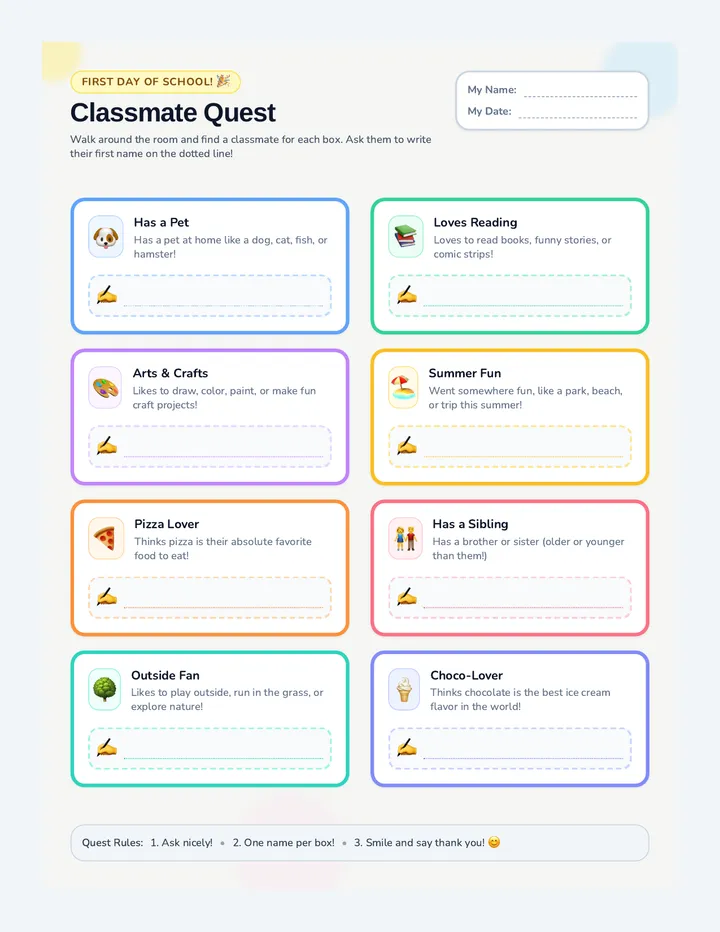 Classmate Quest Worksheet