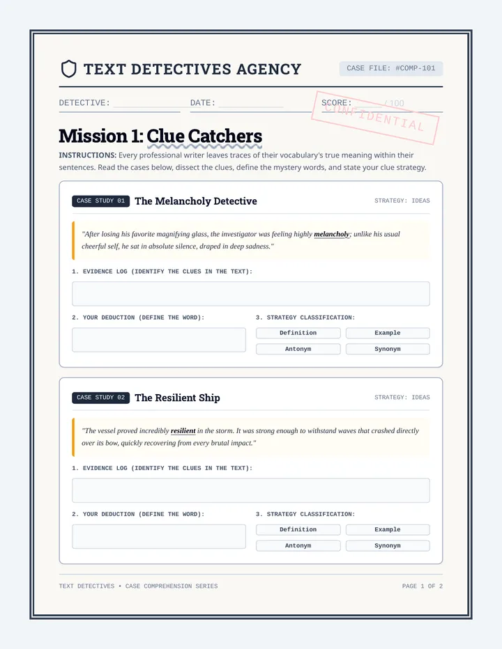 Clue Catchers Worksheet