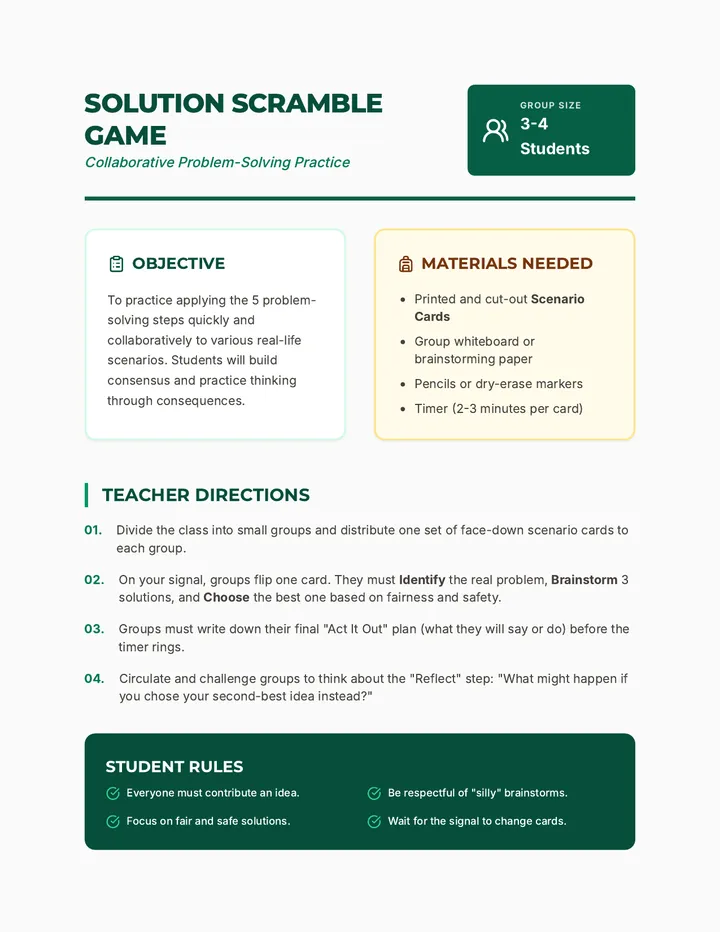 Solution Scramble Game Cards