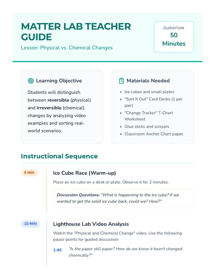 Matter Lab Teacher Guide