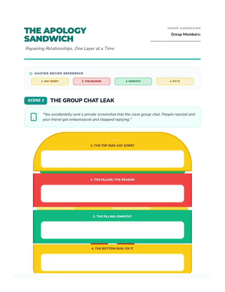 Apology Sandwich Worksheet