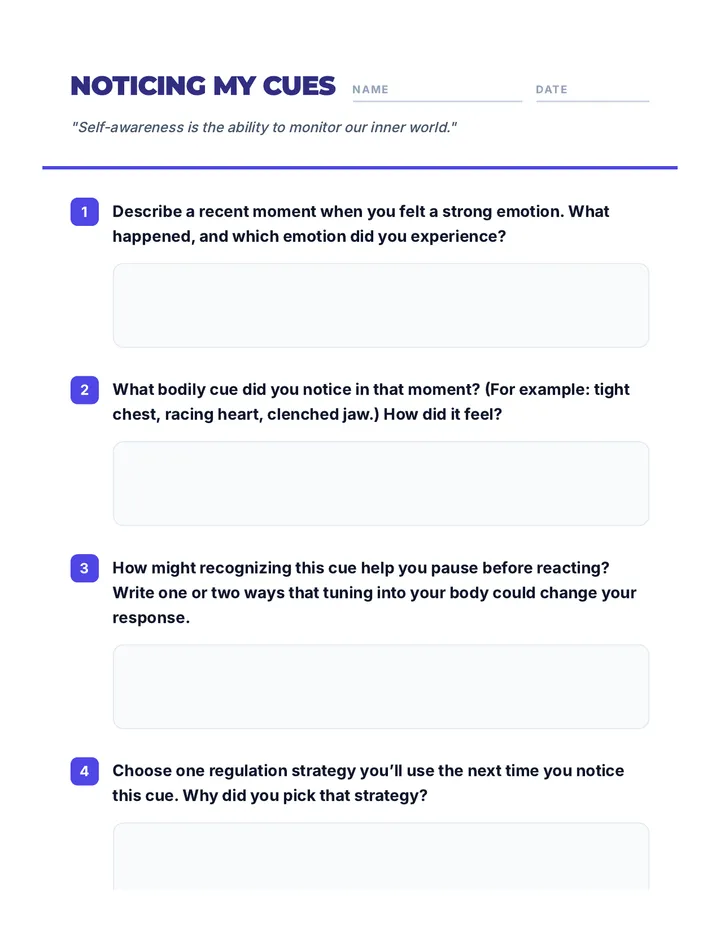 Noticing My Cues Journal Template