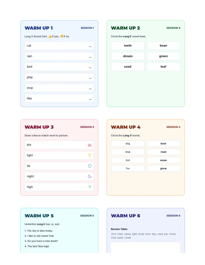 Vowel Team Voyage Warm-Ups Document
