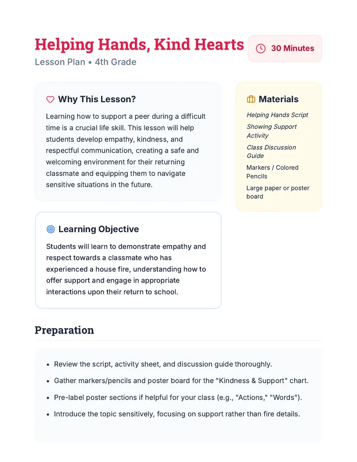 Helping Hands Lesson Plan