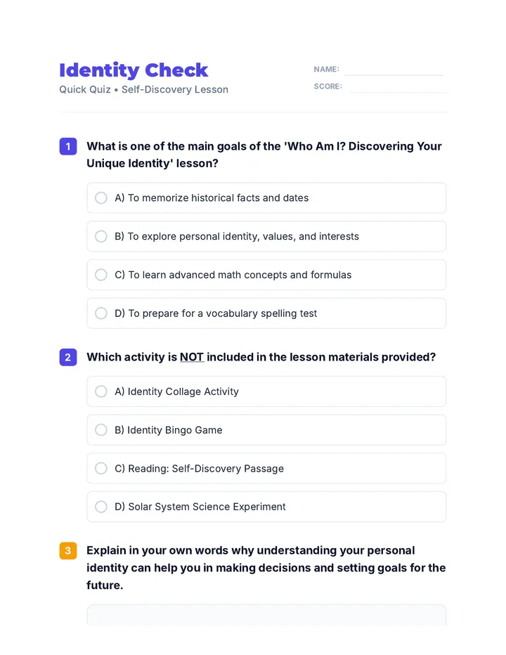 Identity Check Quiz Assessment