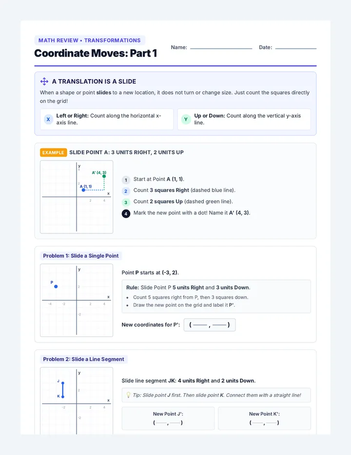 Coordinate Moves Worksheet