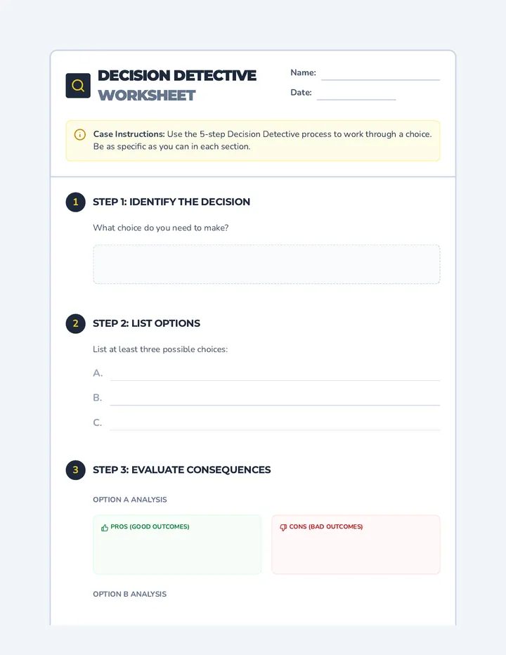 Decision Detective Worksheets