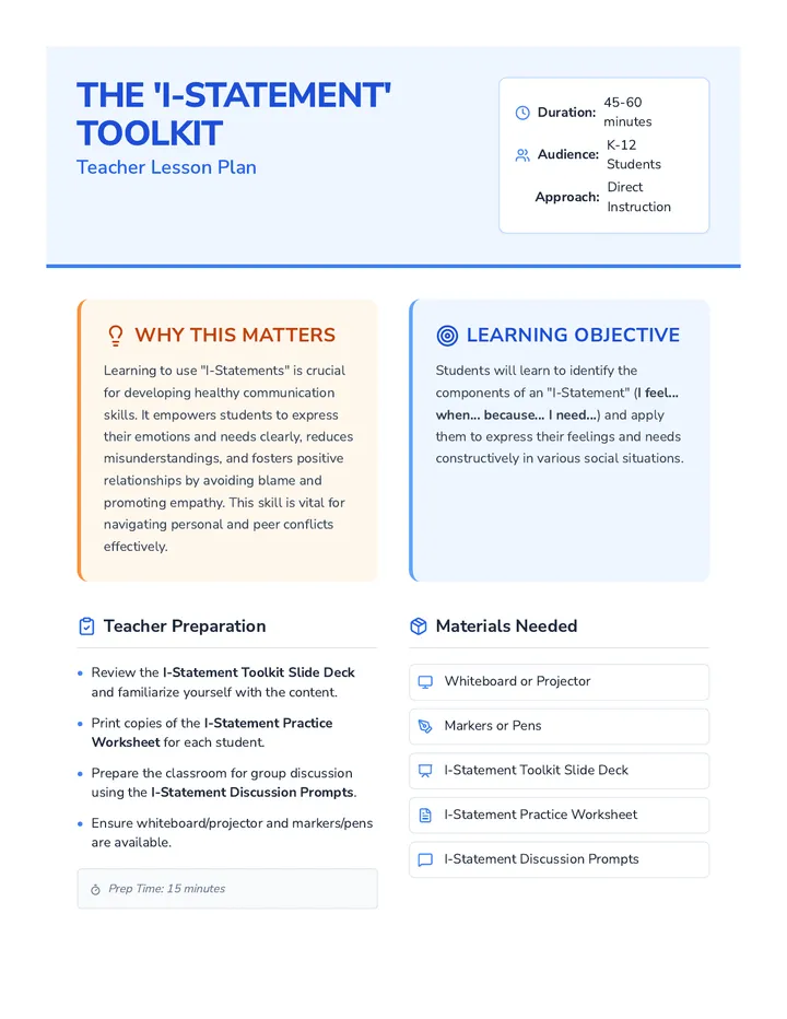 I-Statement Toolkit Lesson Plan