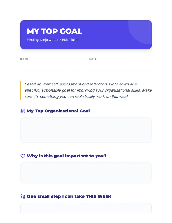 My Top Goal Exit Ticket Worksheet