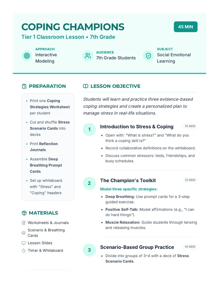 Coping Champions Lesson Plan