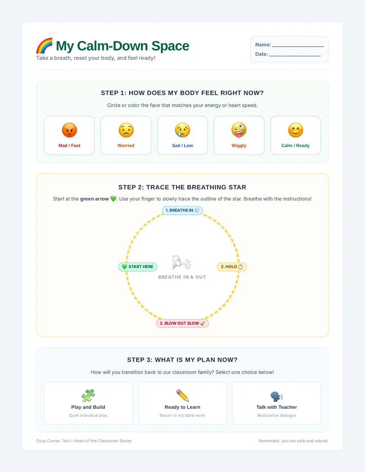 Calm Down Steps Activity Sheet