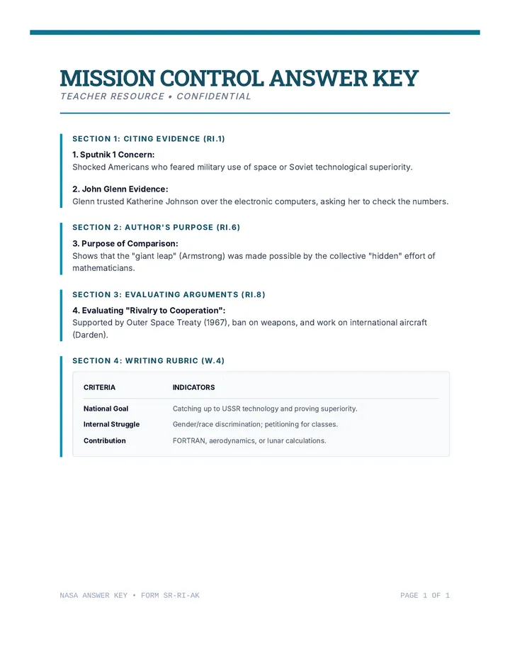 Mission Control Answer Key