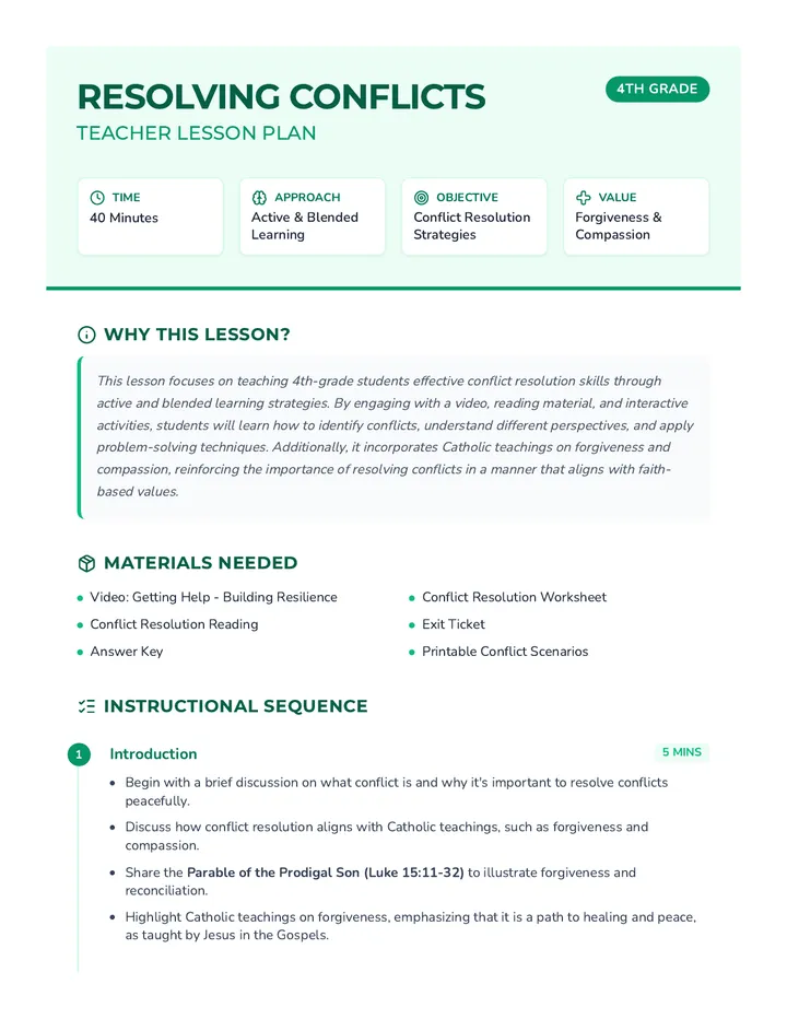 Resolving Conflicts Lesson Plan