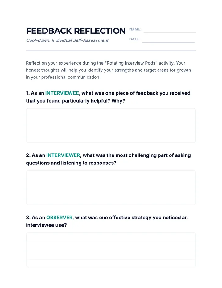 Feedback Reflection Sheet Document