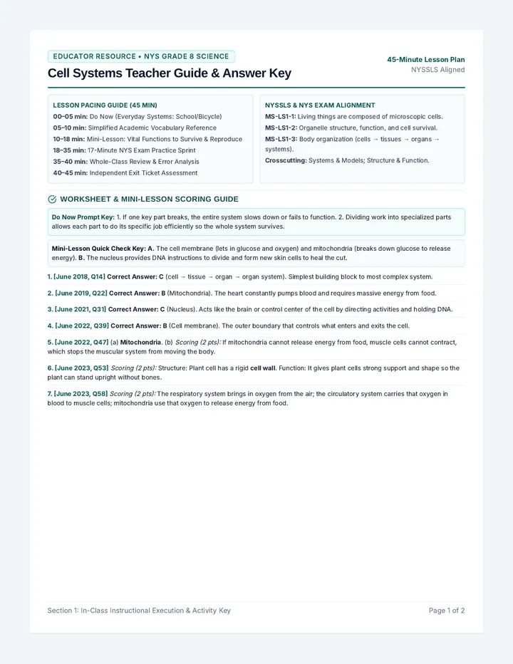 Cell Systems Teacher Guide