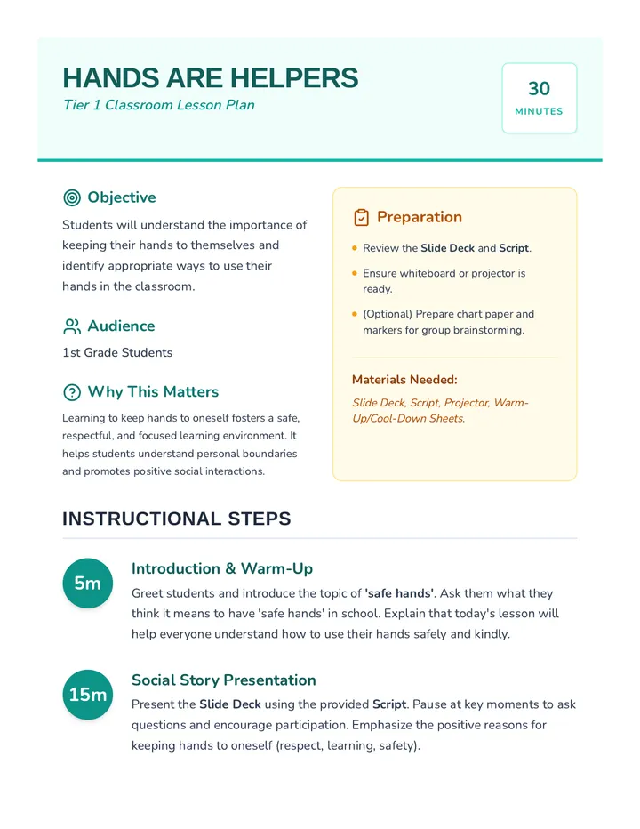 Hands Are Helpers Lesson Plan