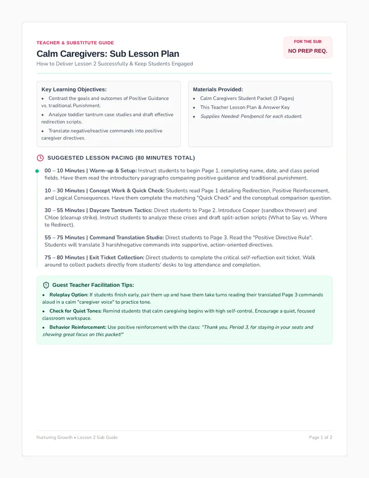 Calm Caregivers Teacher Key