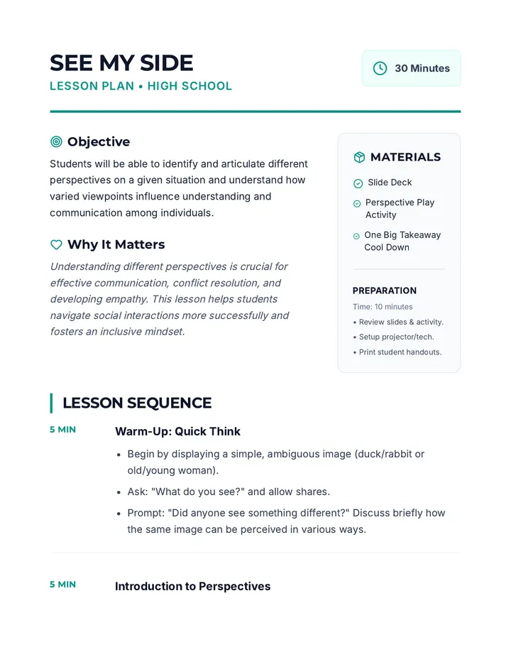 See My Side Lesson Plan