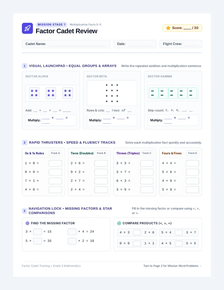 Factor Cadet Review Worksheet