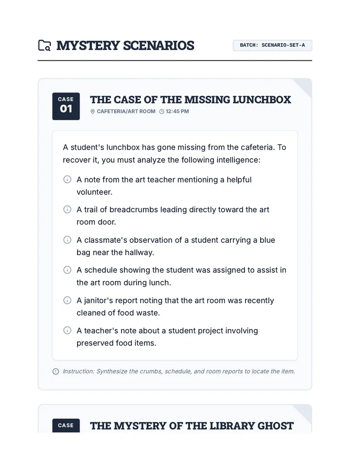 Mystery Scenarios Worksheet