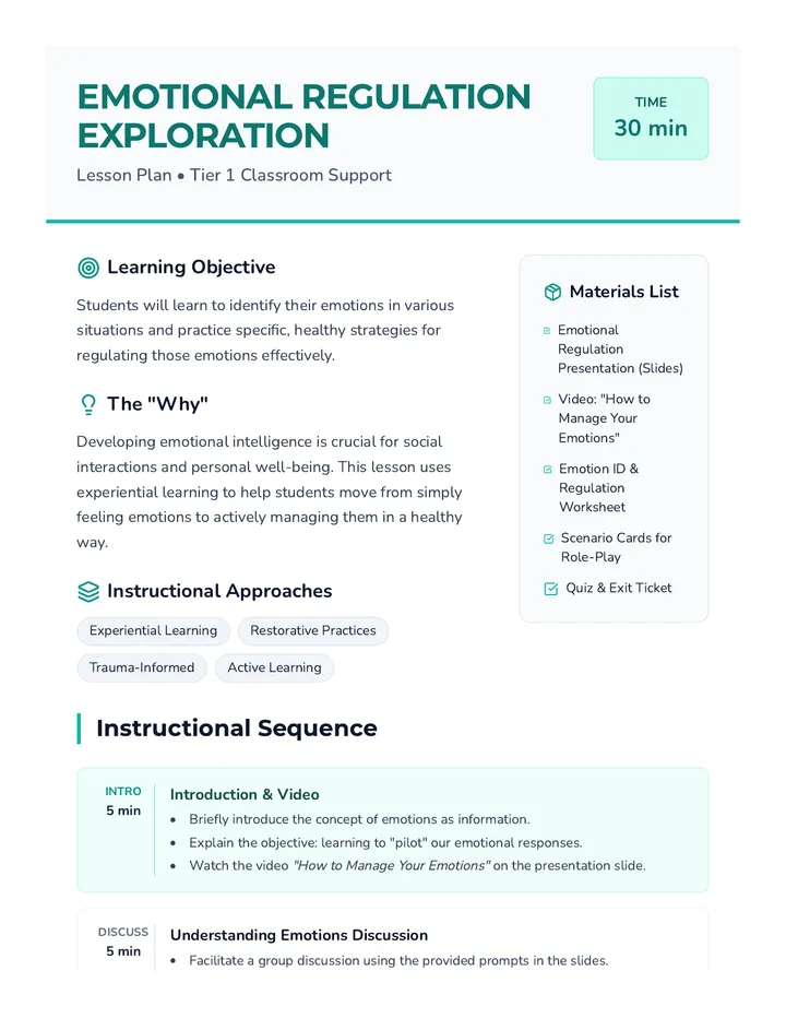 Emotional Regulation Lesson Plan