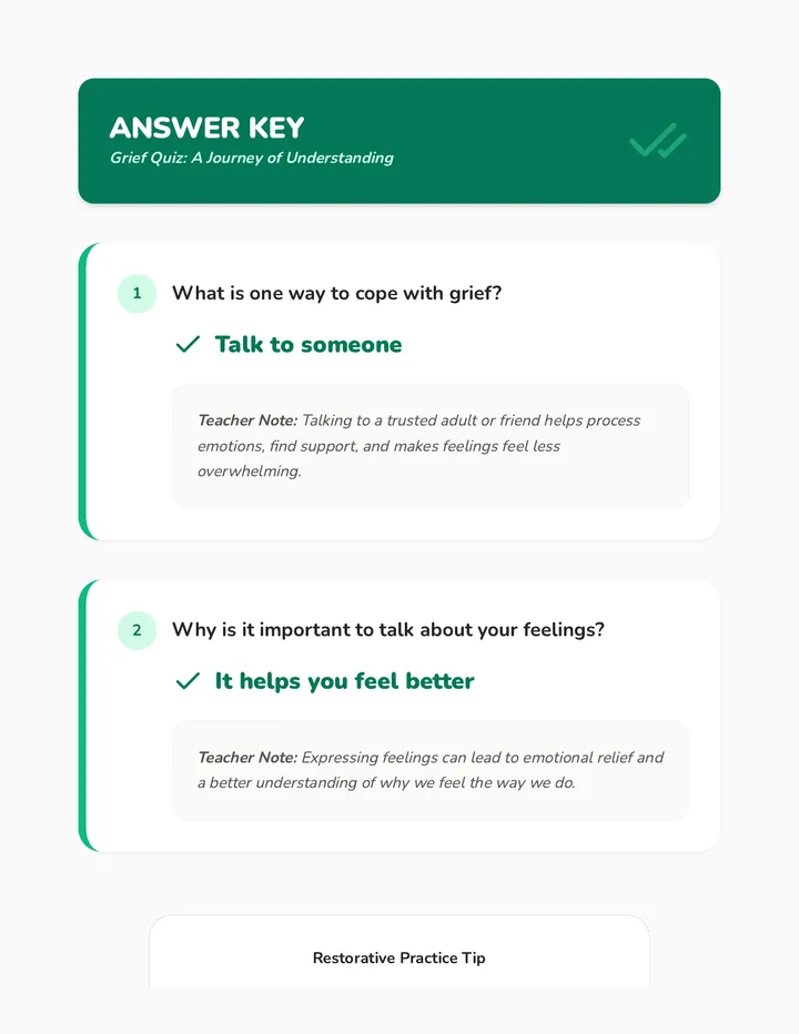 Grief Quiz Answer Key