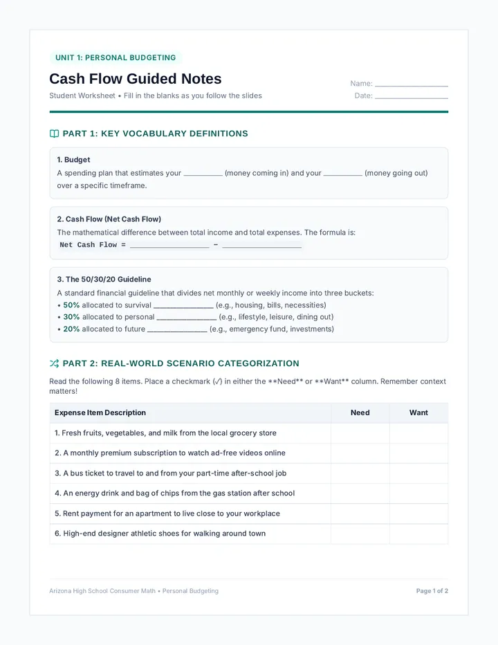 Cash Flow Guided Notes