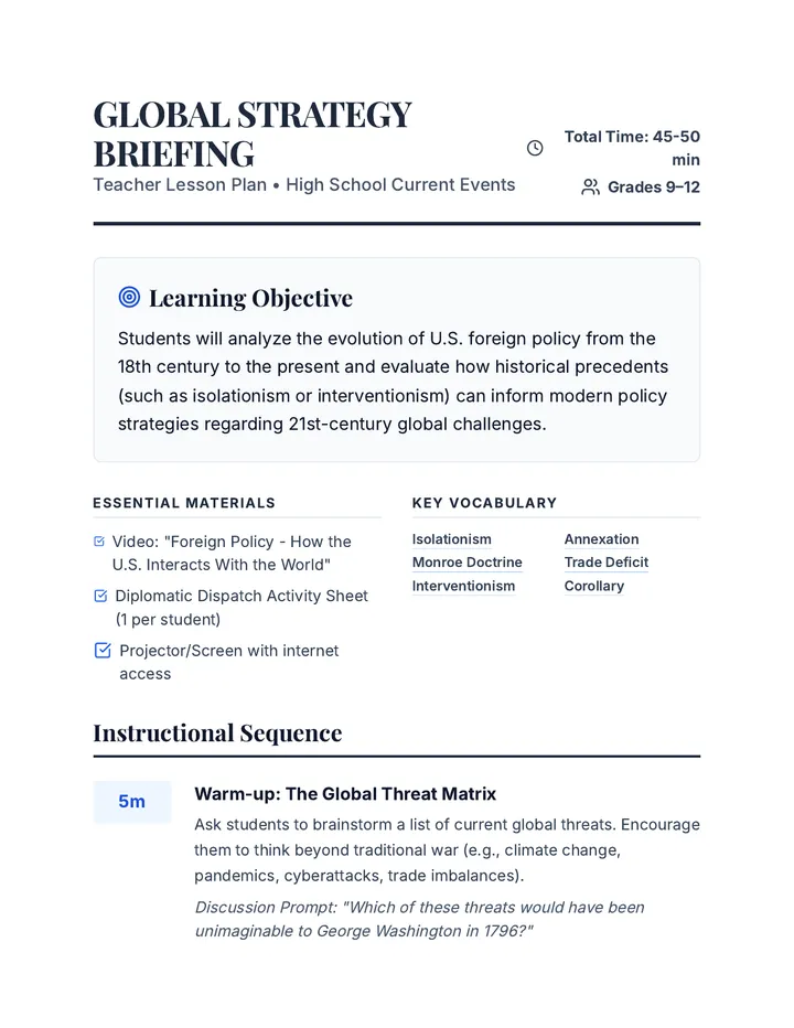 Global Strategy Lesson Plan Teacher Guide