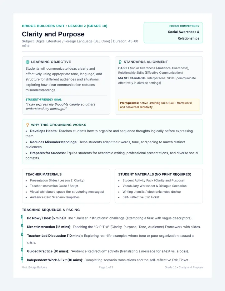 Clarity Communication Teacher Guide