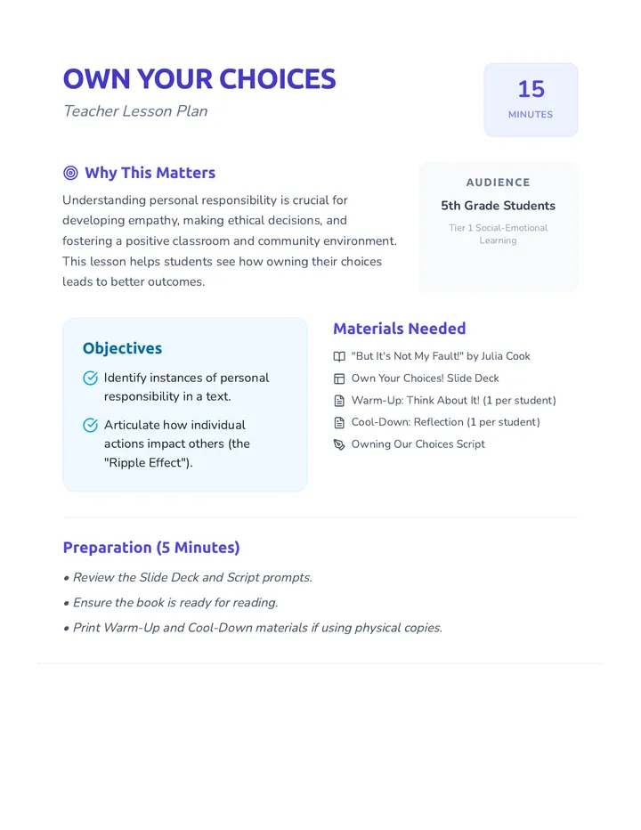 Own Your Choices Lesson Plan