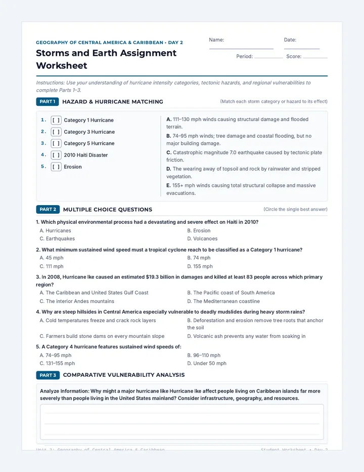 Storms and Earth Assignment Worksheet