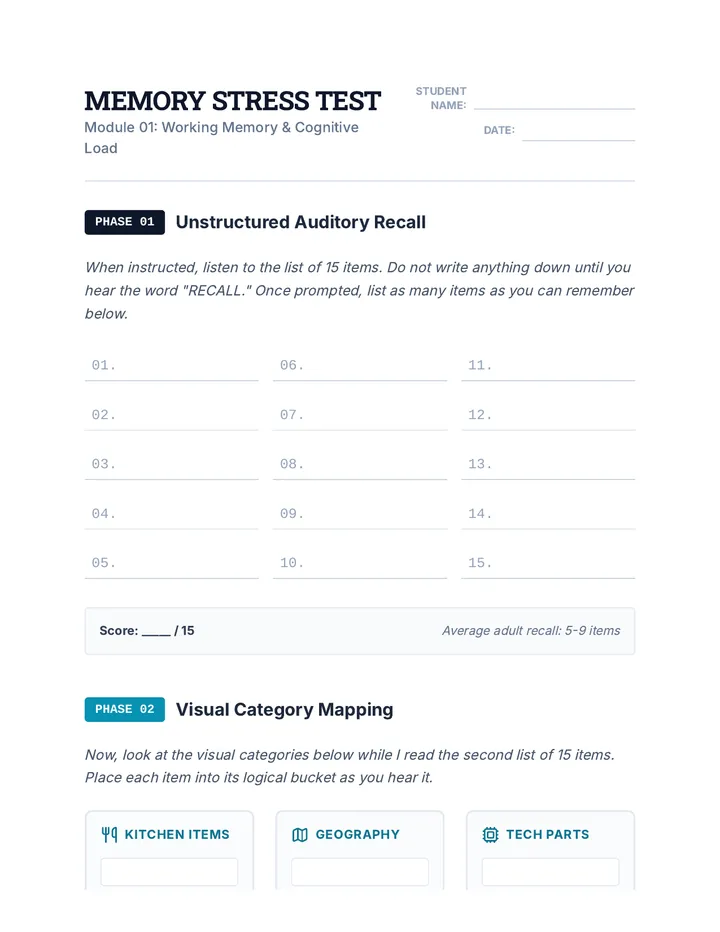 Memory Stress Test Worksheet
