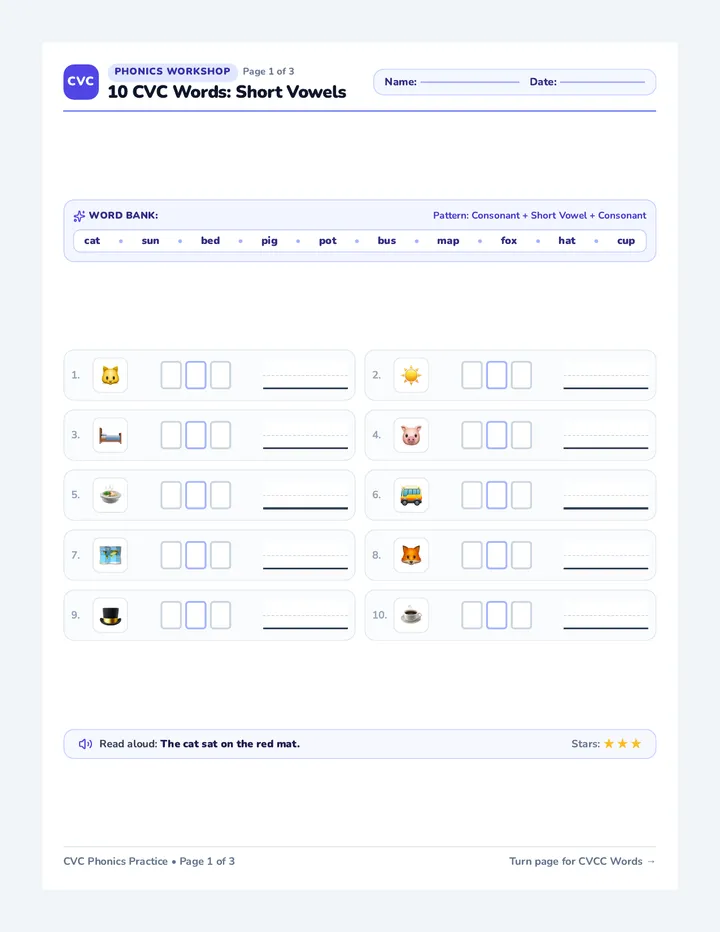 Phonics Patterns Worksheet