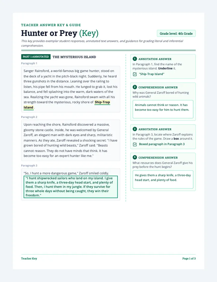 Hunter or Prey Teacher Key