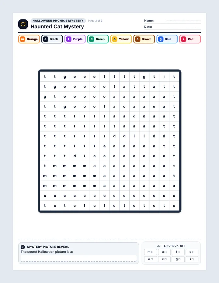 Haunted Cat Mystery Worksheet