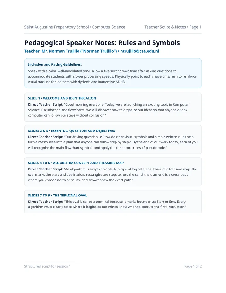 Teacher Notes Rules and Symbols
