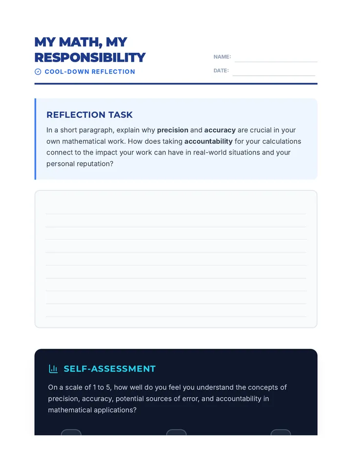 My Math My Responsibility Worksheet